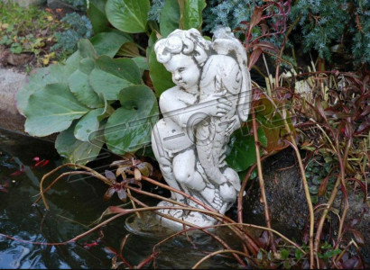 Gartenfigur Engel Fontaine 42cm Teichfigur Menschen Steinguss